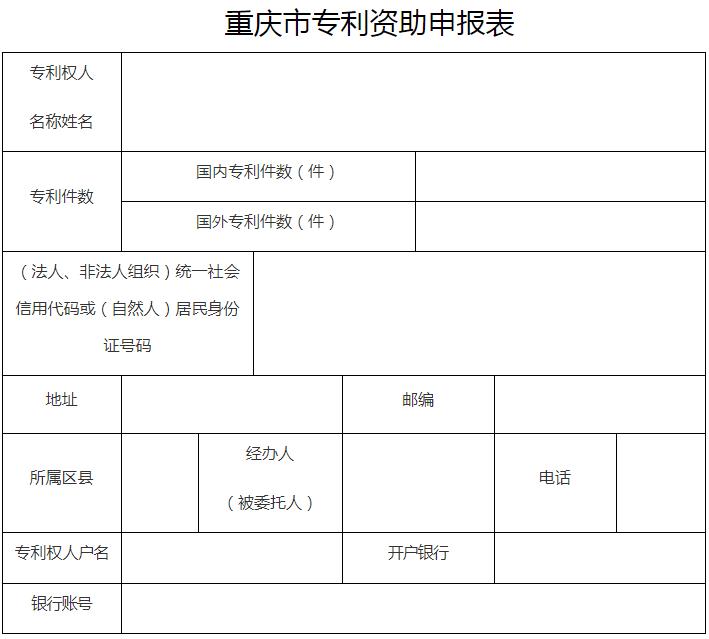 重慶市專利資助申請表