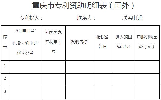 重慶市專利資助明細表（國外）